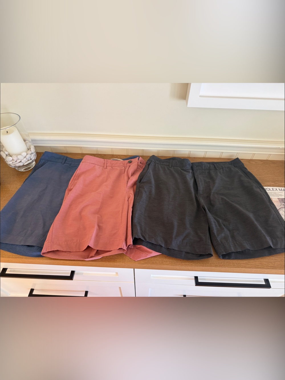 Faherty Men’s Bermuda Shorts in Slate Blue, Rose, and Charcoal